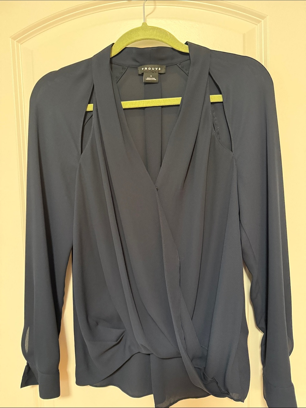 Trouve Navy Draped Wrap Blouse